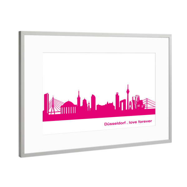 Poster mit Rahmen Silber "Düsseldorf 04 Pink Skyline Print monochrome" artboxONE - Städte,Abstrakt,Architektur,Städte / Düsseldorf