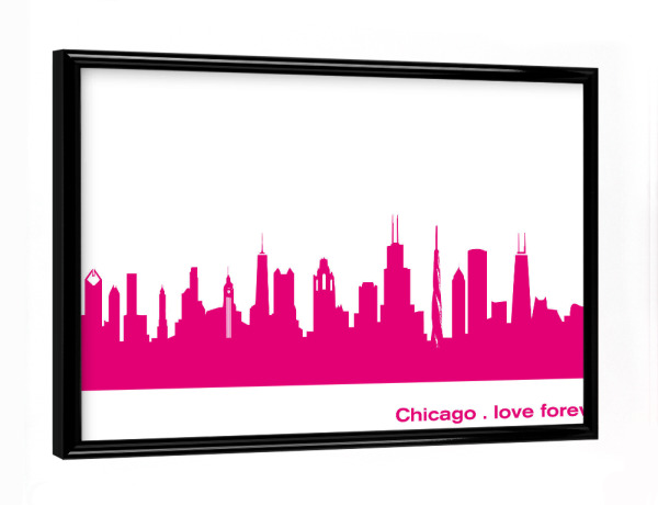 Poster mit schwarzem Rahmen "Chicago 04 Pink Skyline Print monochrome" artboxONE - Städte,Abstrakt,Architektur,Städte / Chicago