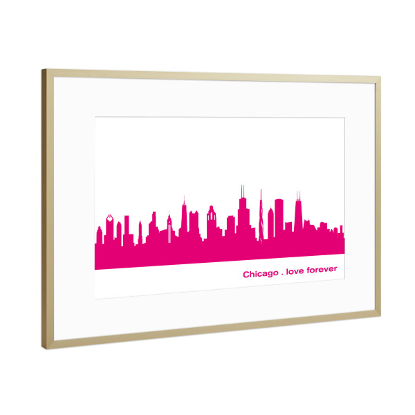 Poster mit Rahmen Gold "Chicago 04 Pink Skyline Print monochrome" artboxONE - Städte,Abstrakt,Architektur,Städte / Chicago