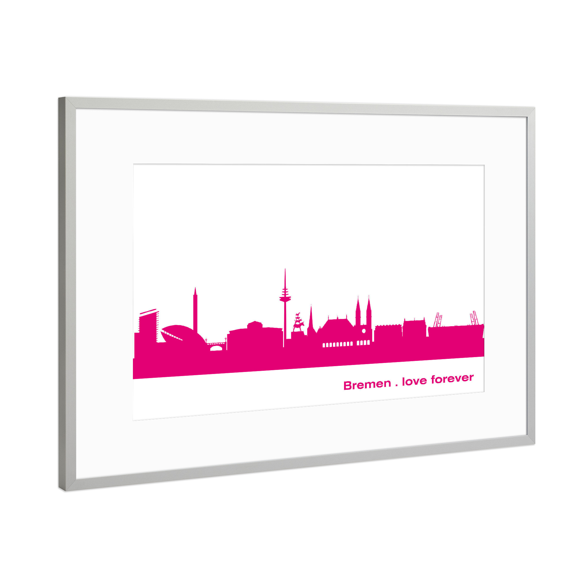 Poster mit Rahmen Silber "Bremen 04 Pink Skyline Print monochrome" artboxONE - Reise,Abstrakt,Architektur