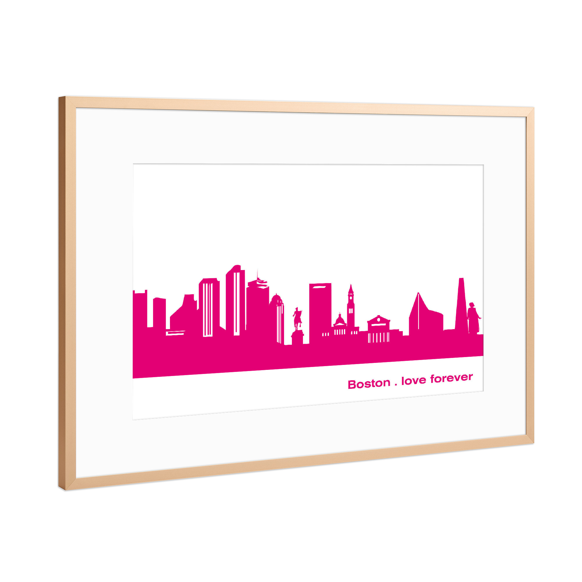 Poster mit Rahmen Kupfer "Boston 04 Pink Skyline Print monochrome" artboxONE - Städte,Abstrakt,Architektur,Städte / Boston