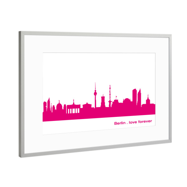 Poster mit Rahmen Silber "Berlin 04 Pink Skyline Print monochrome" artboxONE - Städte,Städte / Berlin,Abstrakt,Architektur