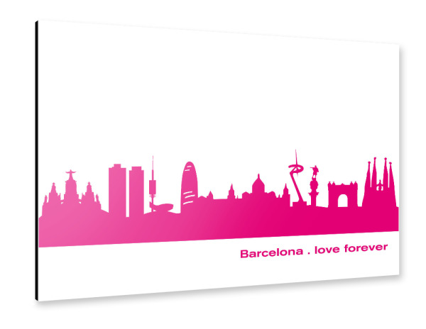 Alu-Dibond "Barcelona04 Skyline Pink Print monochrome" 30x20 cm artboxONE