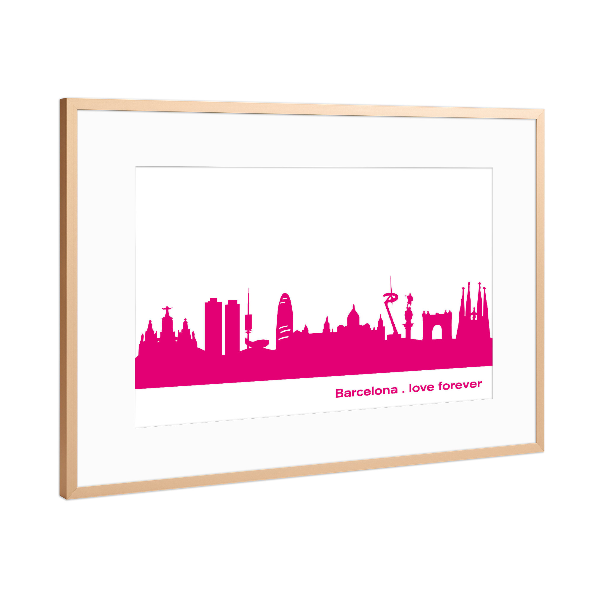 Poster mit Rahmen Kupfer "Barcelona04 Skyline Pink Print monochrome" artboxONE - Städte,Abstrakt,Architektur,Städte / Barcelona