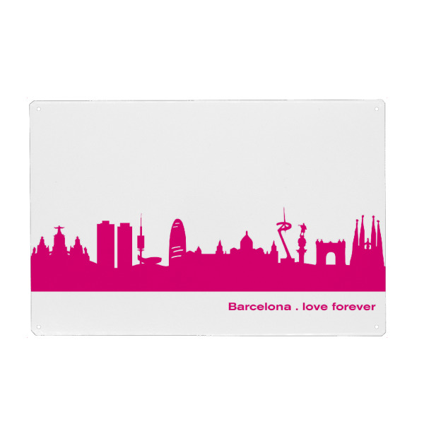 Holzbild "Barcelona04 Skyline Pink Print monochrome" artboxONE - Städte,Abstrakt,Architektur,Städte / Barcelona