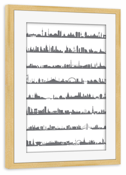 Poster mit Rahmen kiefer "16 Metropolen" artboxONE - Städte,Abstrakt,Architektur