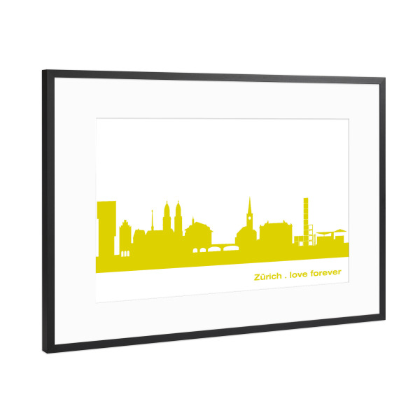 Poster mit Rahmen Schwarz (Metallic) "Zürich 06 Skyline Spring-Green Print monochrome" artboxONE - Städte,Abstrakt,Architektur,Städte / Zürich
