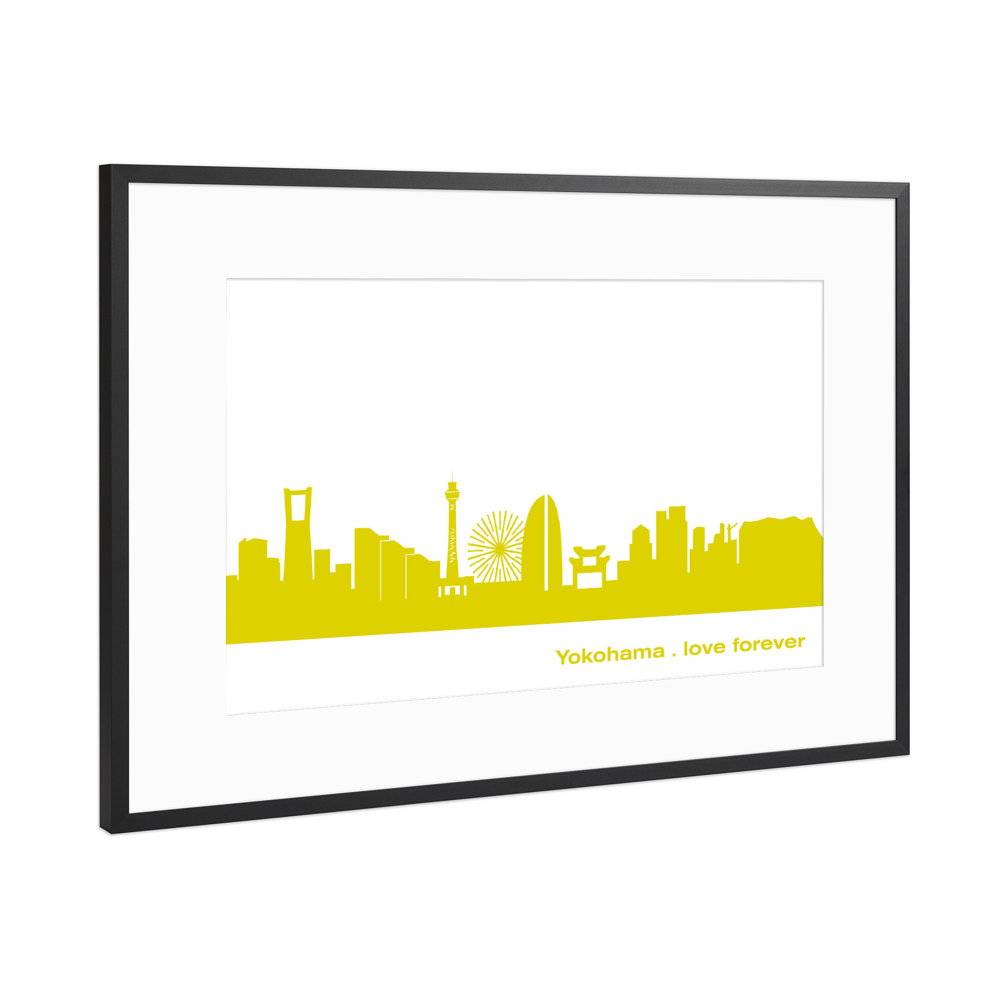 Poster mit Rahmen Schwarz (Metallic) "Yokohama 06 Skyline Spring-Green Print monochrome" artboxONE - Städte,Abstrakt,Architektur,Städte / Weitere