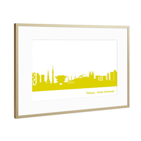 Poster mit Rahmen Gold "Tokio 06 Skyline Spring-Green Print monochrome" artboxONE - Städte,Abstrakt,Architektur,Städte / Tokio