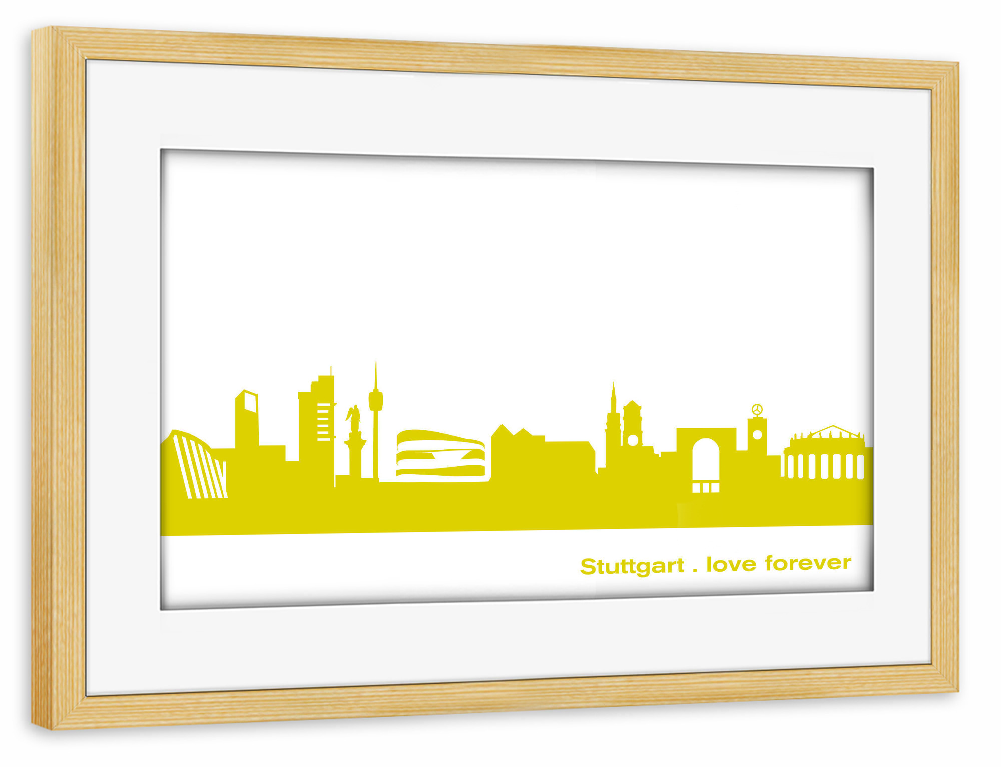 Poster mit Rahmen kiefer "Stuttgart 06 Skyline Spring-Green Print monochrome" artboxONE - Städte,Abstrakt,Architektur,Städte / Stuttgart
