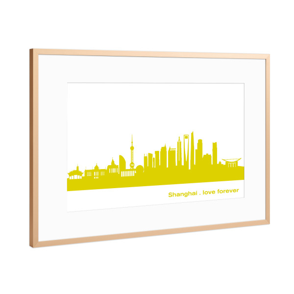 Poster mit Rahmen Kupfer "Shanghai 06 Skyline Spring-Green Print monochrome" artboxONE - Städte,Abstrakt,Architektur,Städte / Shanghai