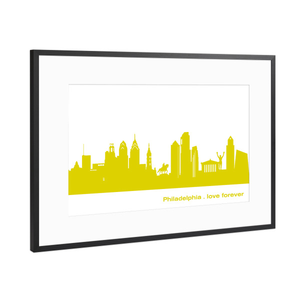 Poster mit Rahmen Schwarz (Metallic) "Philadelphia 06 Skyline Spring-Green Print monochrome" artboxONE - Städte,Abstrakt,Architektur,Städte / Weitere