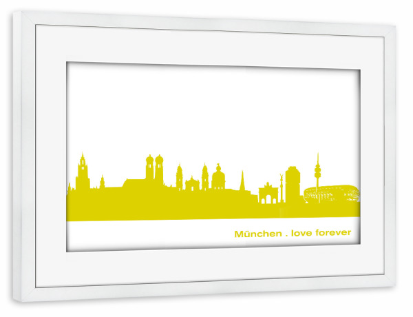 Poster mit Rahmen weiß "München 06 Skyline Spring-Green Print monochrome" artboxONE - Städte,Städte / München,Abstrakt,Architektur
