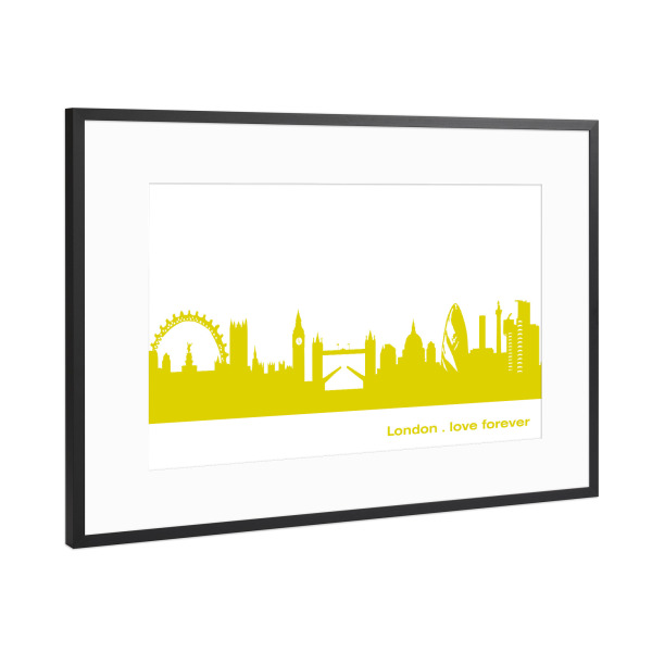 Poster mit Rahmen Schwarz (Metallic) "London 06 Skyline Spring-Green Print monochrome" artboxONE - Städte,Städte / London,Abstrakt,Architektur