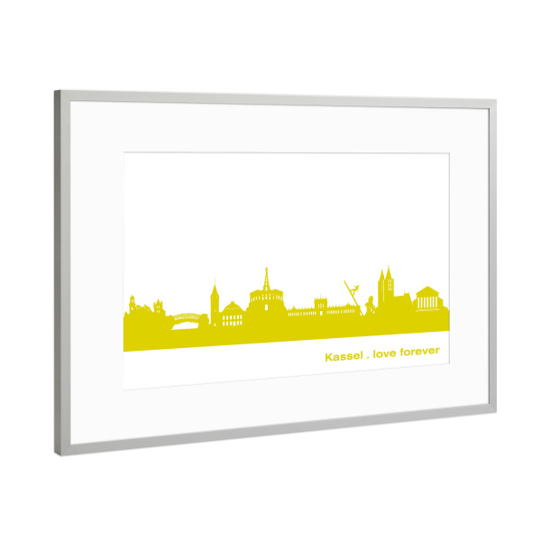 Poster mit Rahmen Silber "Kassel 06 Skyline Spring-Green Print monochrome" artboxONE - Städte,Abstrakt,Architektur,Städte / Weitere