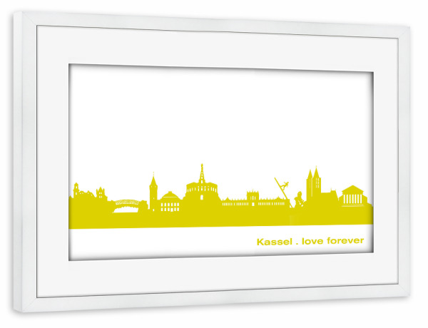 Poster mit Rahmen weiß "Kassel 06 Skyline Spring-Green Print monochrome" artboxONE - Städte,Abstrakt,Architektur,Städte / Weitere