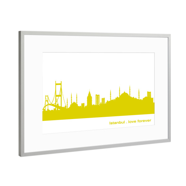 Poster mit Rahmen Silber "Istanbul 06 Skyline Spring-Green Print monochrome" artboxONE - Städte,Abstrakt,Architektur,Städte / Istanbul