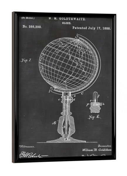 Poster mit schwarzem Rahmen "Globus Blaupause" artboxONE - Reise,Schwarzweiß,Kartografie