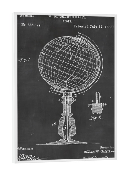 Poster mit weißem Rahmen "Globus Blaupause" artboxONE - Reise,Schwarzweiß,Kartografie