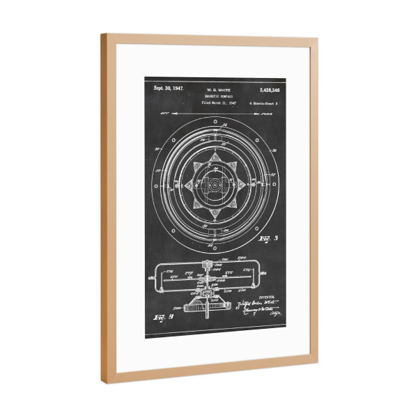 Poster mit Rahmen Kupfer "Magnetischer Kompass" artboxONE - Reise,Schwarzweiß