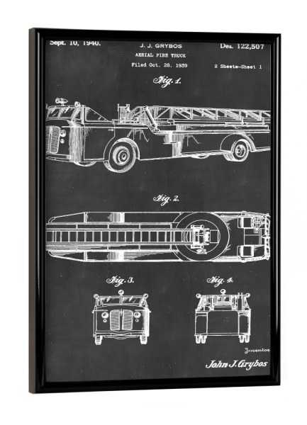 Poster mit schwarzem Rahmen "Feuerwehrauto mit Leiter" artboxONE - Schwarzweiß,Automobile