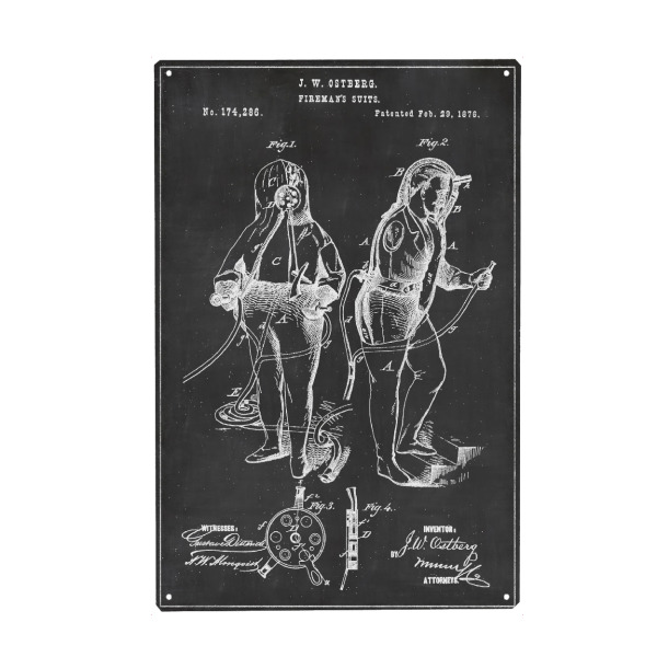 Metall Poster "Feuerwehrmann Anzug" artboxONE - Menschen,Schwarzweiß