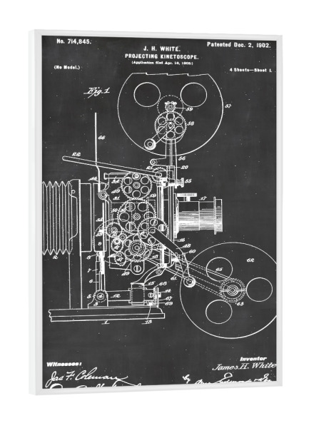Poster mit weißem Rahmen "Filmprojektor Blaupause" artboxONE - Film,Schwarzweiß