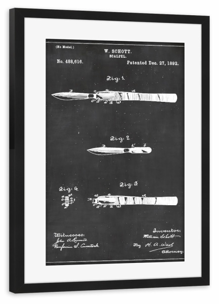 Poster mit Rahmen schwarz "Skalpell Patent" artboxONE - Abstrakt,Menschen,Schwarzweiß