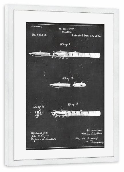Poster mit Rahmen weiß "Skalpell Patent" artboxONE - Abstrakt,Menschen,Schwarzweiß