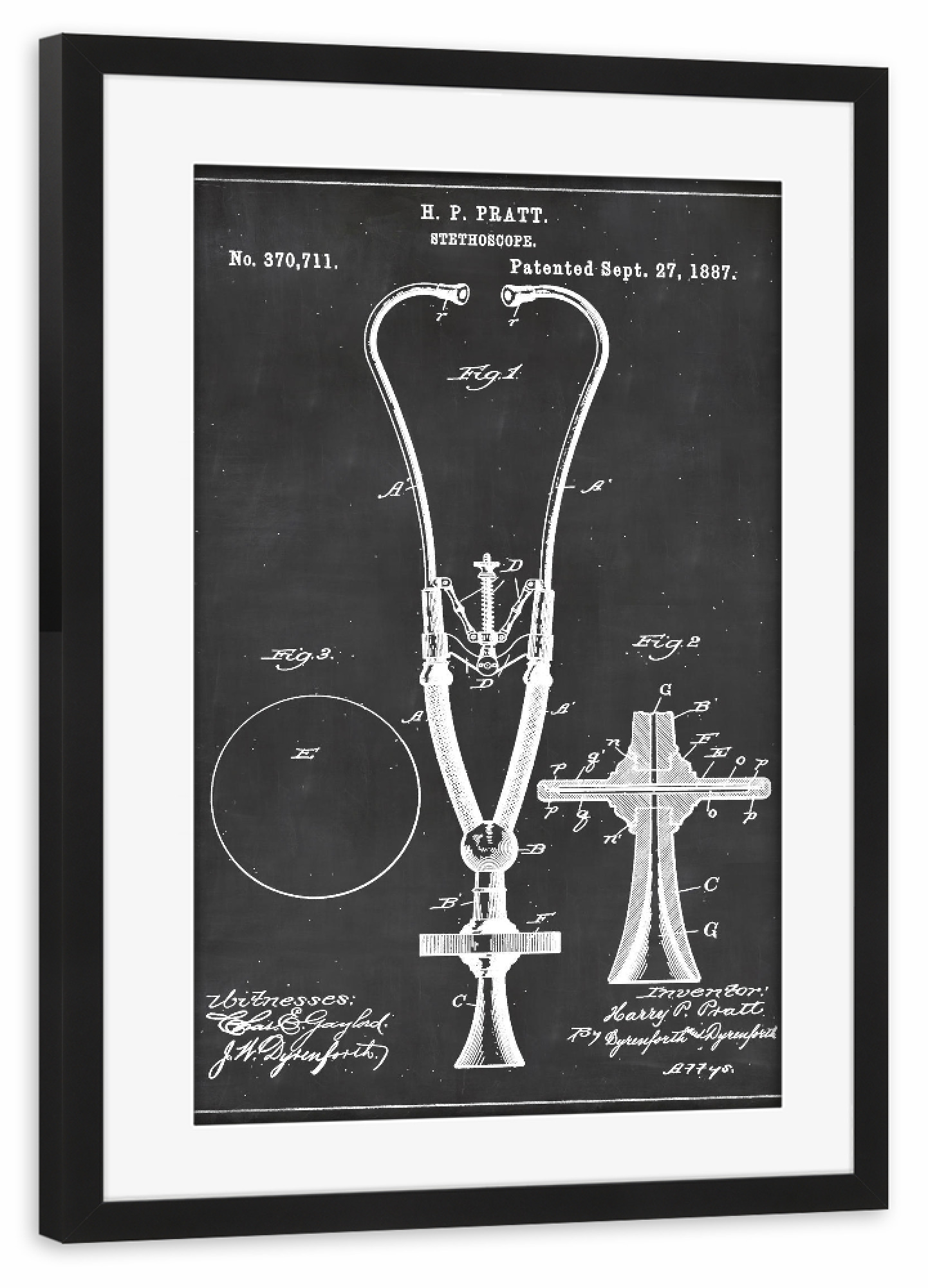 Poster mit Rahmen schwarz "Stethoskop Patent 2" artboxONE - Abstrakt,Menschen,Schwarzweiß