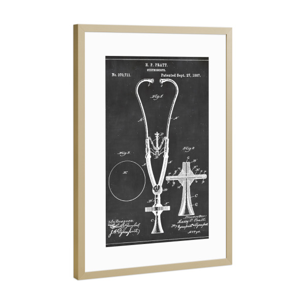 Poster mit Rahmen Gold "Stethoskop Patent 2" artboxONE - Abstrakt,Menschen,Schwarzweiß