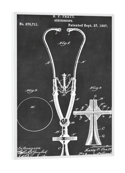 Poster mit weißem Rahmen "Stethoskop Patent 2" artboxONE - Abstrakt,Menschen,Schwarzweiß