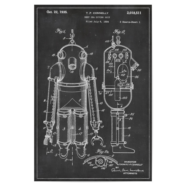 Poster 30x20 cm "Taucherhelm Patent" artboxONE - Reise,Abstrakt,Schwarzweiß