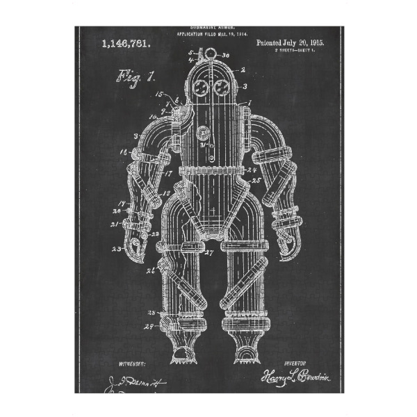 artboxONE Puzzle "Steampunk Taucheranzug Blaupause" artboxONE - Reise,Abstrakt,Menschen,Schwarzweiß