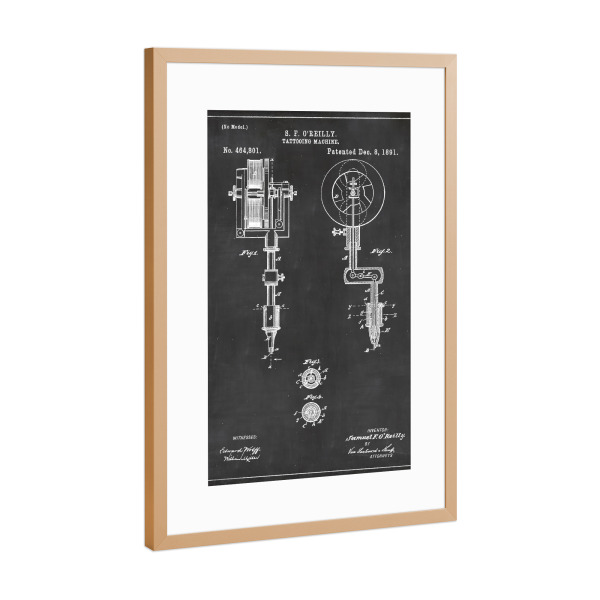 Poster mit Rahmen Kupfer "Tattoomaschine Blaupause" artboxONE - Abstrakt,Schwarzweiß,Fashion