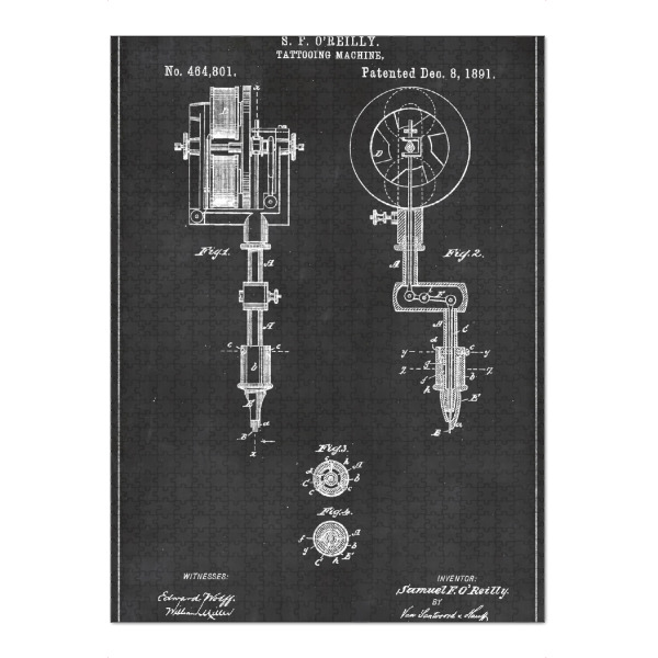 Puzzle Ravensburger "Tattoomaschine Blaupause" artboxONE - Abstrakt,Schwarzweiß,Fashion