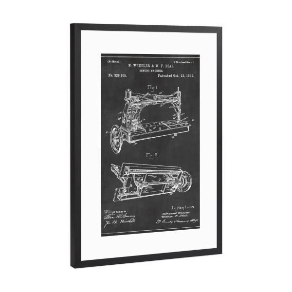 Poster mit Rahmen Schwarz (Metallic) "Nähmaschine Blaupause" artboxONE - Schwarzweiß,Fashion
