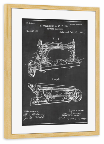 Poster mit Rahmen kiefer "Nähmaschine Blaupause" artboxONE - Schwarzweiß,Fashion