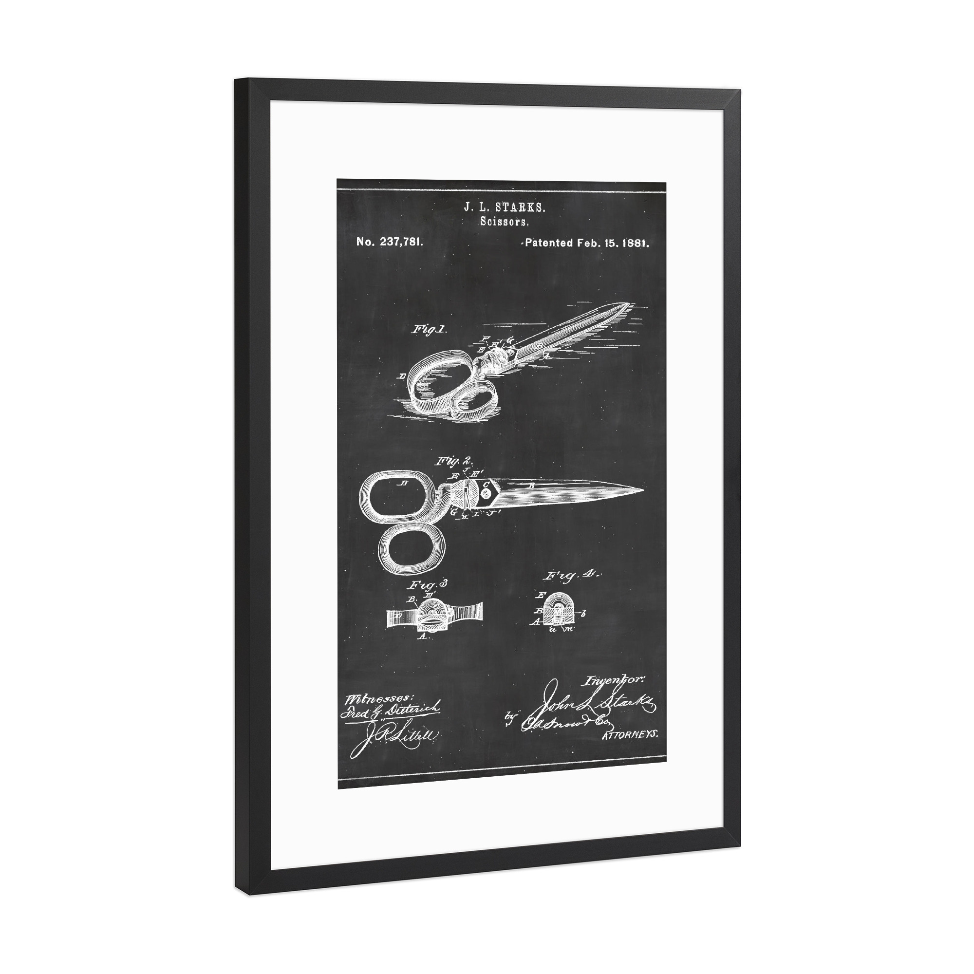 Poster mit Rahmen Schwarz (Metallic) "Retro Schere Entwurf" artboxONE - Schwarzweiß,Fashion