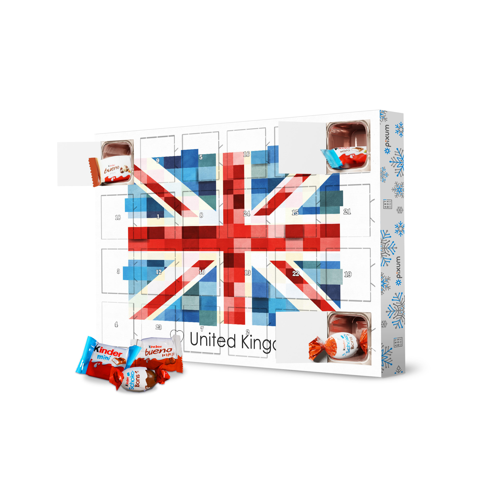 Adventskalender mit Produkten von Kinder United Kingdom UK Flag artboxONE Adventskalender Reise
