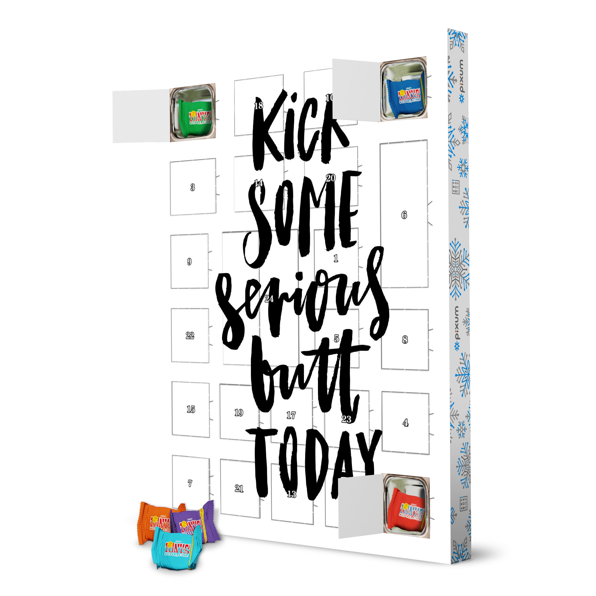Adventskalender mit Tony's Chocolonely Kick Some Serious Butt Today artboxONE Adventskalender Typografie