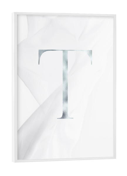 Poster mit weißem Rahmen "SILBER LETTER COLLECTION | T" artboxONE - Schwarzweiß,Buchstaben,Buchstaben / T