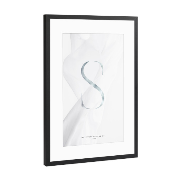 Poster mit Rahmen Schwarz (Metallic) "SILBER LETTER COLLECTION | S" artboxONE - Schwarzweiß,Buchstaben,Buchstaben / S