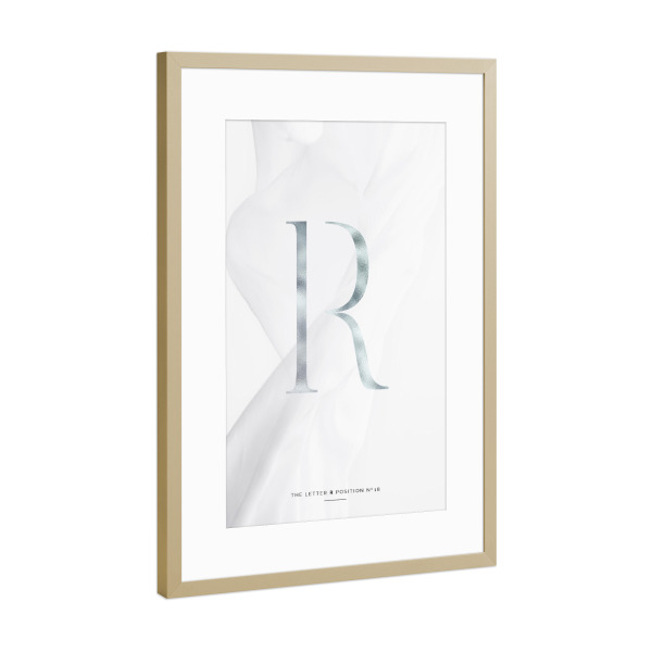 Poster mit Rahmen Gold "SILBER LETTER COLLECTION | R" artboxONE - Schwarzweiß,Buchstaben,Buchstaben / R