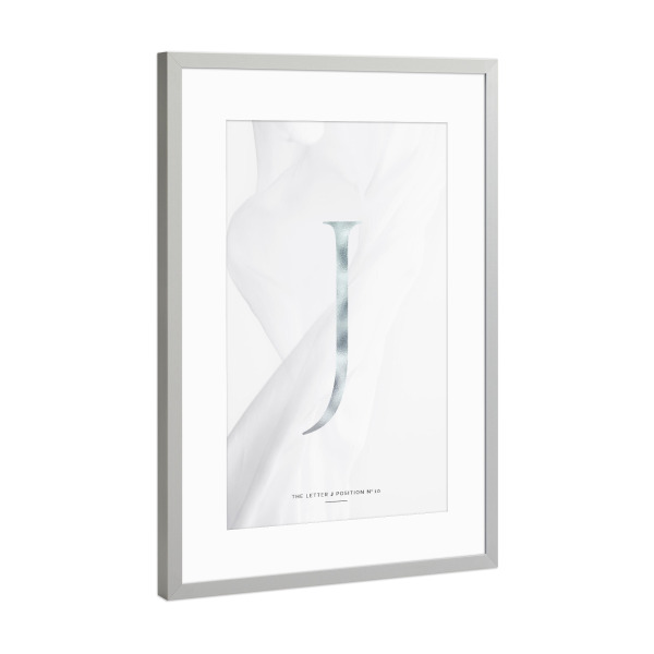 Poster mit Rahmen Silber "SILBER LETTER COLLECTION | J" artboxONE - Schwarzweiß,Buchstaben,Buchstaben / J