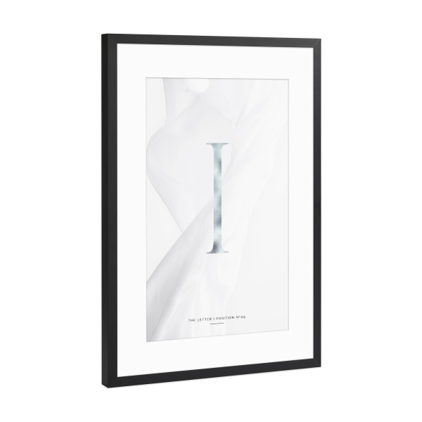 Poster mit Rahmen Schwarz (Metallic) "SILBER LETTER COLLECTION | I" artboxONE - Schwarzweiß,Buchstaben,Buchstaben / I
