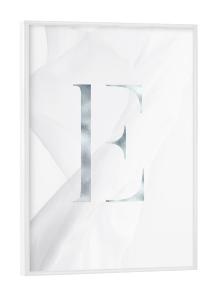 Poster mit weißem Rahmen "SILBER LETTER COLLECTION | E" artboxONE - Schwarzweiß,Buchstaben,Buchstaben / E