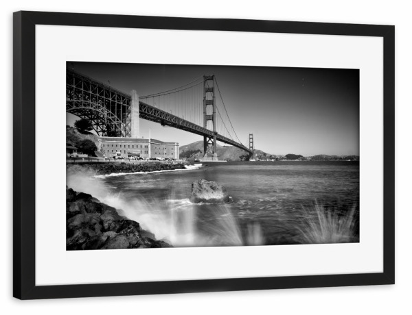 Poster mit Rahmen schwarz "GOLDEN GATE BRIDGE Fort Point" artboxONE - Städte,Reise,Schwarzweiß,Architektur,Reise / Länder,Städte / San Francisco