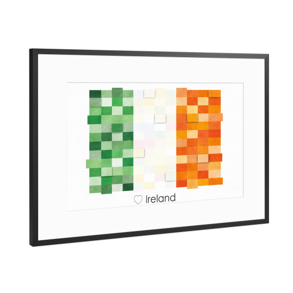 Poster mit Rahmen Schwarz (Metallic) "Ireland Flag" artboxONE - Reise,Reise / Länder