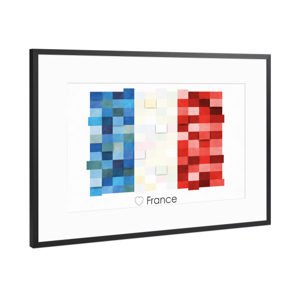 Poster mit Rahmen Schwarz (Metallic) "France Flag" artboxONE - Reise,Reise / Länder